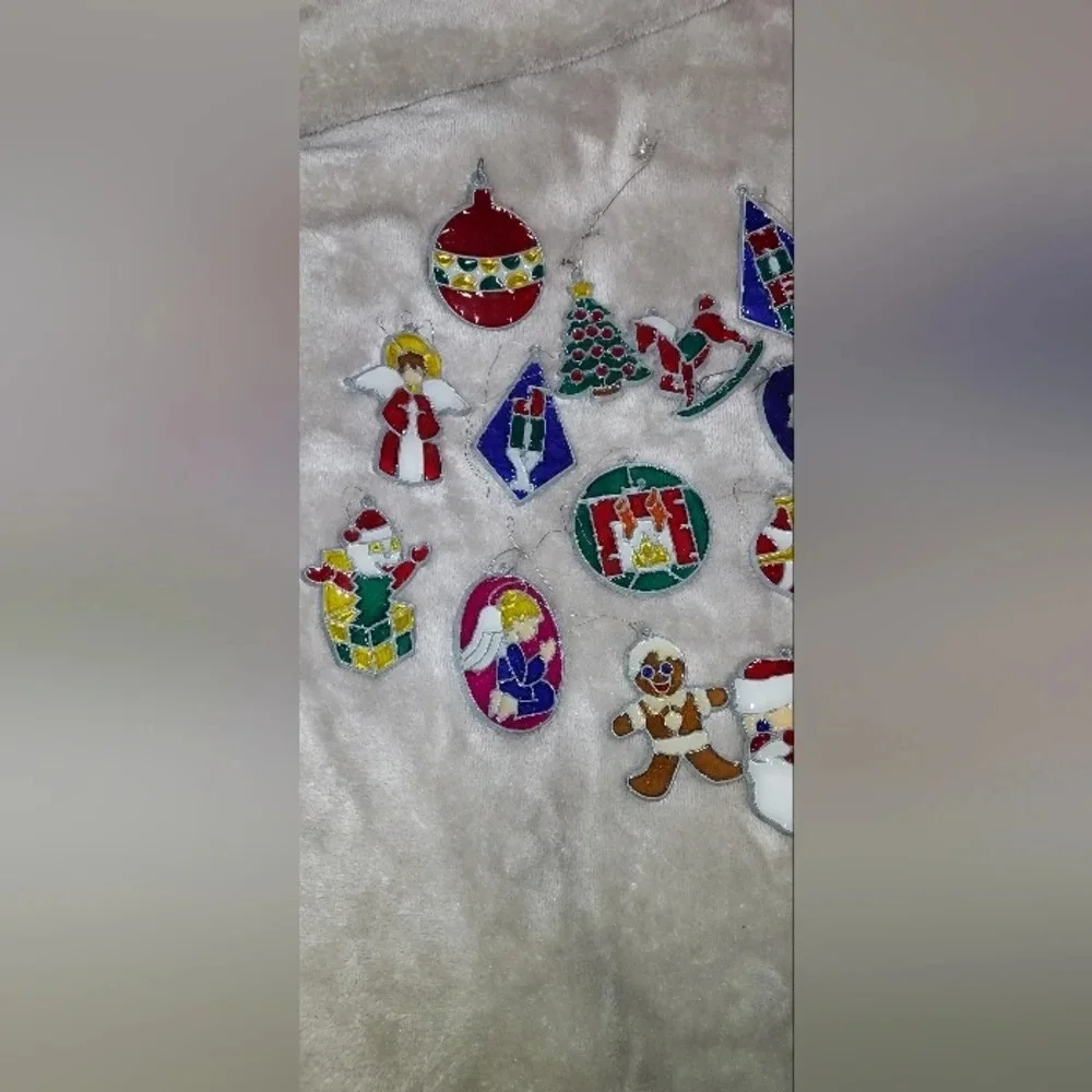 Lot of Vintage Leaded Stained Glass Look Christmas Sun Catcher Ornaments